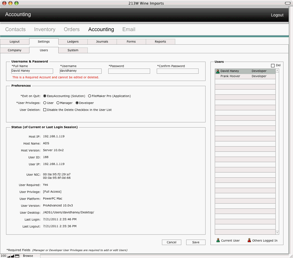 Settings (Users)