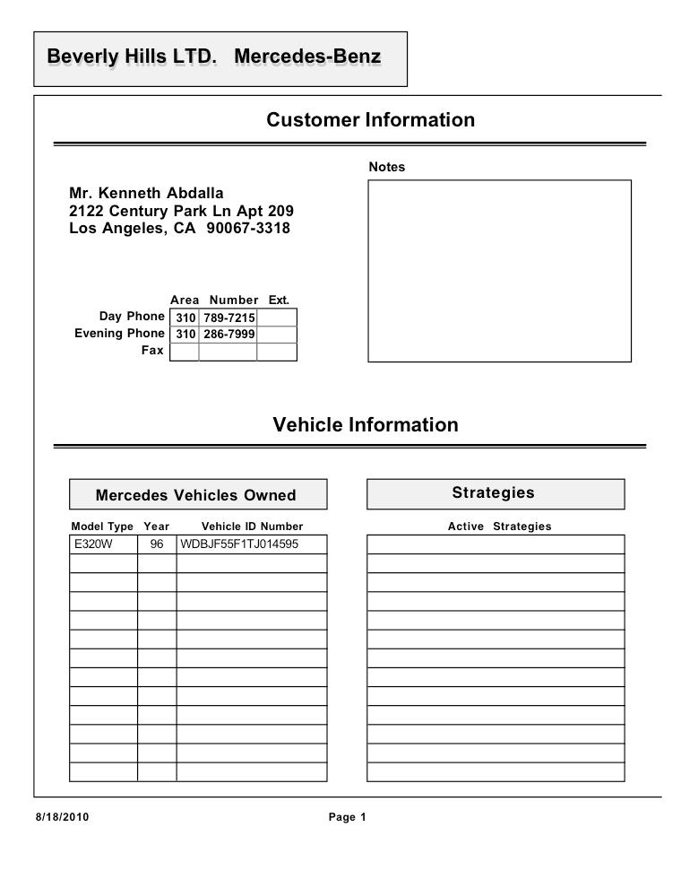 Customer Detail Print Out