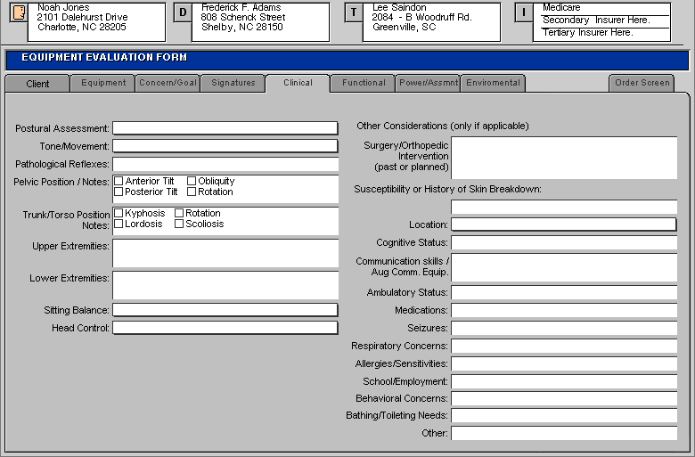 Orders Equipment Evaluation (Clinical)