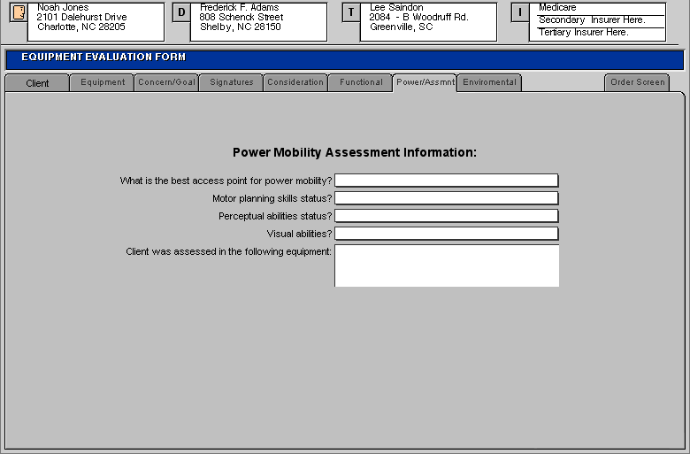 Orders Equipment Evaluation (Power Mobility Assessment)