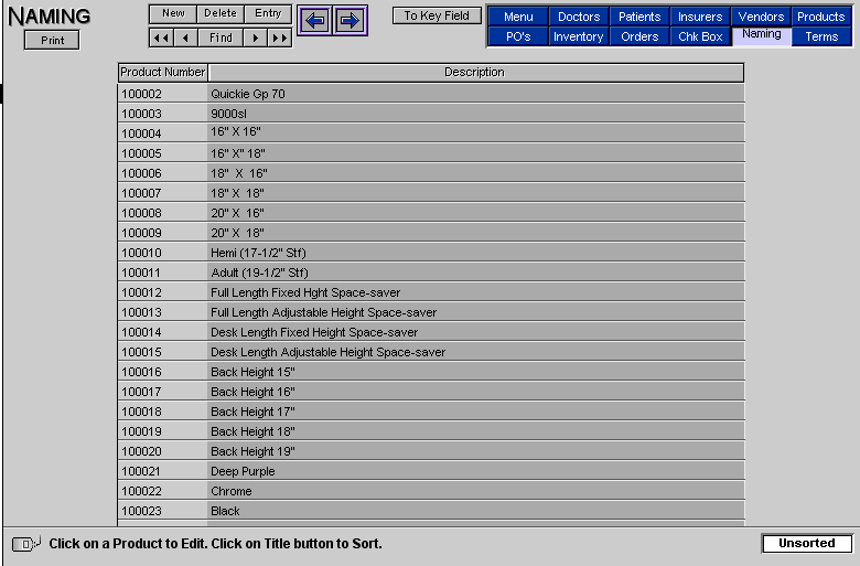 Product Naming List