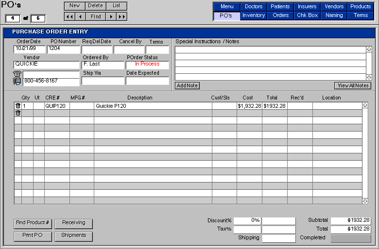 Purchase Order Entry