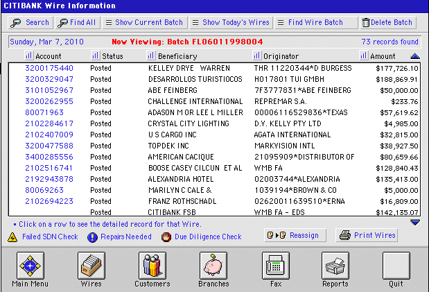 Wire Information Batch List