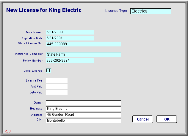 Business License Data Entry