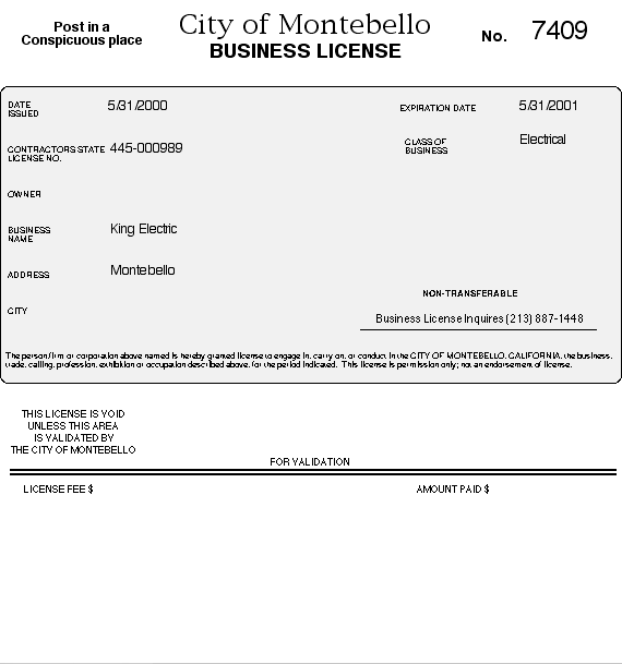 Business License Printed Form