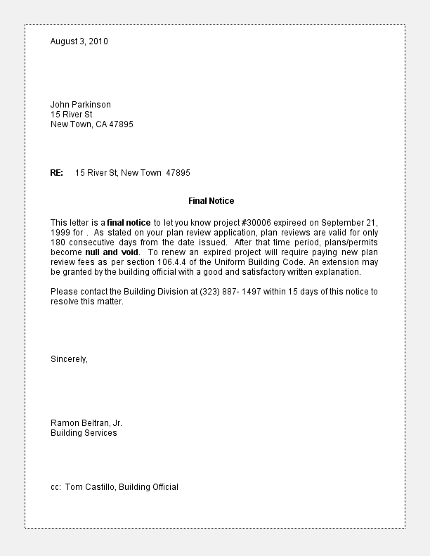 Project Final Expiration Notice
