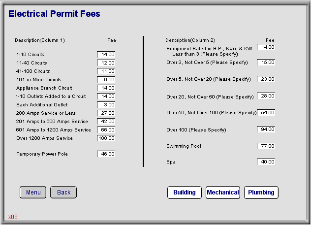 Permit Electrial Permit Fees