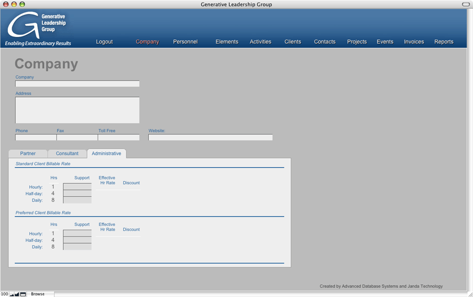 Company Admin Screen