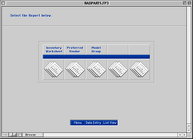 Parts Reports Menu
