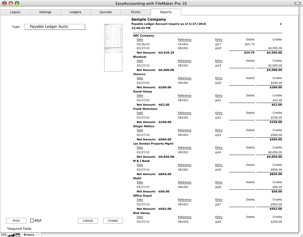 Payable Ledger Account Inquiry