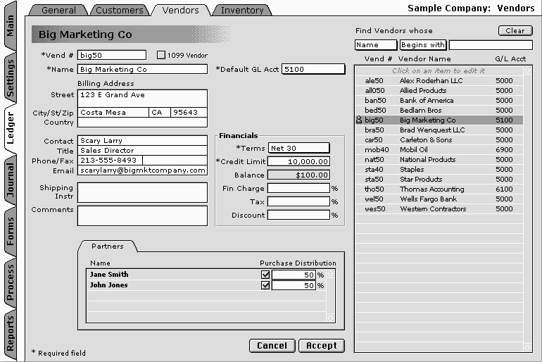 Vendor Accounts