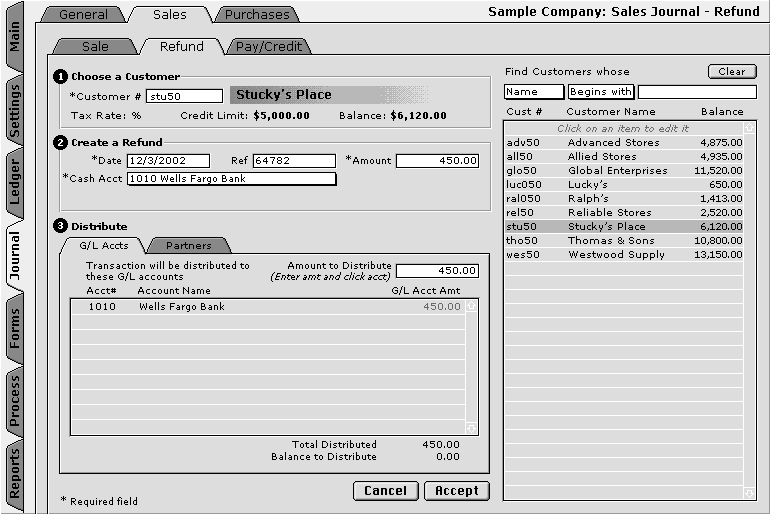 Sales Journal Refund Transaction