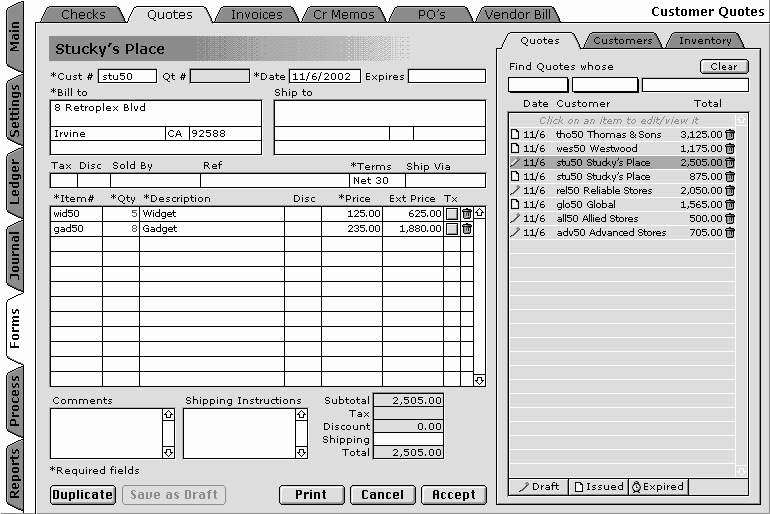 Quote Form and Quote List